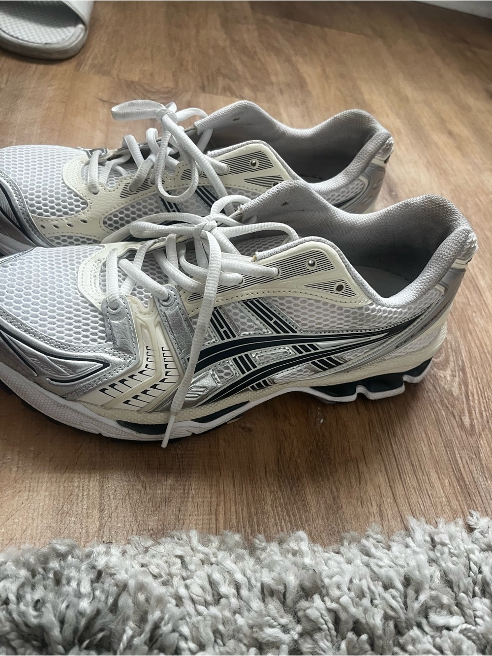 Asics Gel Kayano 14 White and Navy Athletic Running Shoes
